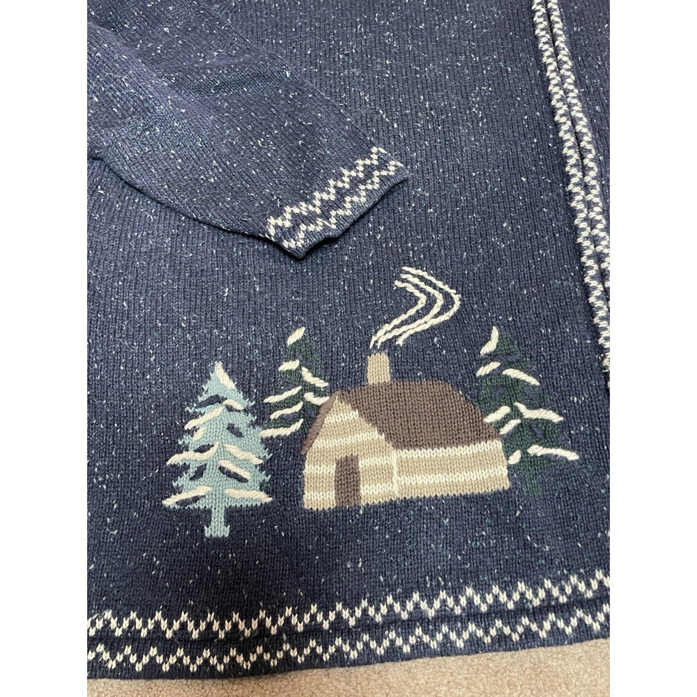 Vintage Christopher & Banks Sweater Zip 3xl Women's Blue Cabin Pine Tree Snow - Picture 2 of 7